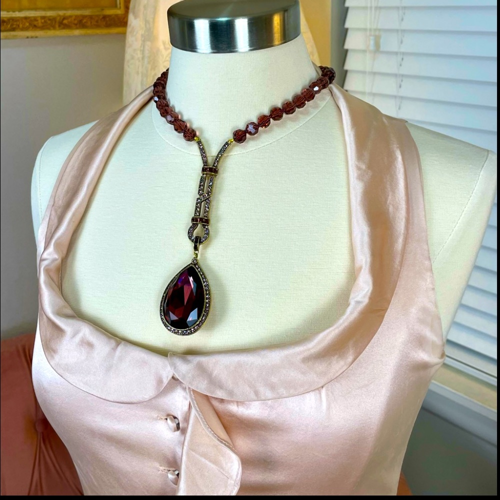 NWT/NIB Swarovski Crystal Pendant Necklace Wine Bordeaux Color Heidi Daus - Picture 11 of 12